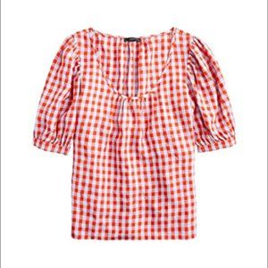 J. Crew Red and White Gingham Short Sleeve Top
